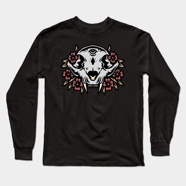 cat skull tattoo Long Sleeve T-Shirt by donipacoceng